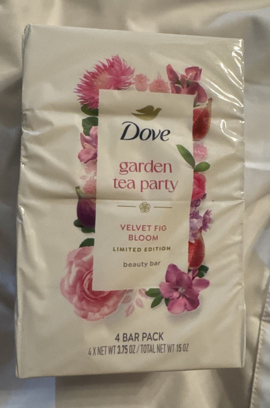 Dove Garden Tea Party Bar Soap Velvet Fig Bloom Limited Edition 15oz 4 Bars NEW